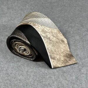 Nubio Silk Tie Abstract Geometric Beige Black Brown Designer 60x3.75in